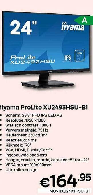 CompuDeals Iiyama prolite xu2493hsu-b1 aanbieding