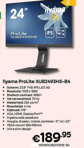 CompuDeals Iiyama prolite xub2493hs-b4 aanbieding