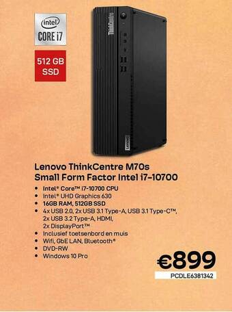 CompuDeals Lenovo thinkcentre m70s small form factor intel i7-10700 aanbieding
