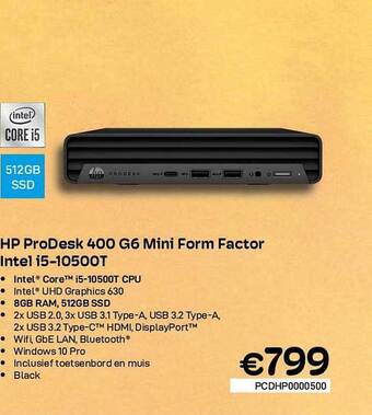 CompuDeals Hp prodesk 400 g6 mini form factor intel i5-10500t aanbieding