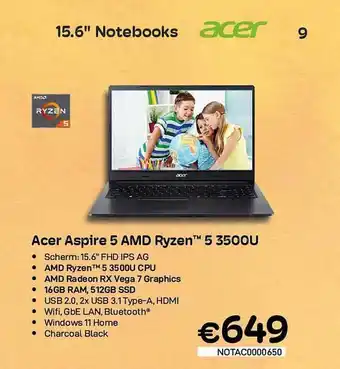 CompuDeals Acer aspire 5 amd ryzen 5 350ou aanbieding