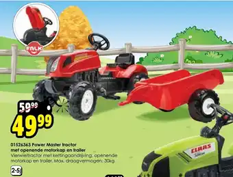 ToyChamp 01526363 Power Master tractor met openende motorkap en trailer aanbieding