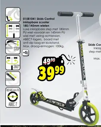 ToyChamp 01581041 Skids Control inklapbare scooter 180/145mm wielen aanbieding
