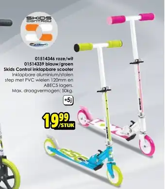 ToyChamp 01514346 roze/wit 01514339 blauw/groen Skids Control inklapbare scooter aanbieding