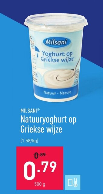 ALDI Milsani Natuuryoghurt op griekse wijze aanbieding