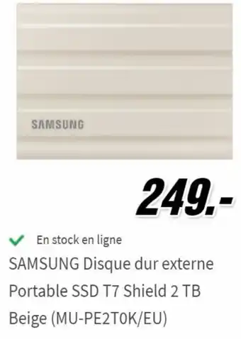 Samsung Disque Dur Externe Portable SSD T7 Shield 2 TB Beige (MU-PE2T0K/EU)