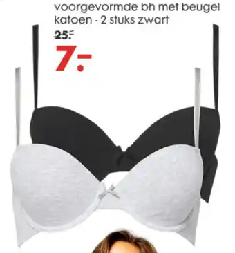 HEMA Voorgevormde Bh Met Beugel Katoen 2 Stuks Zwart aanbieding