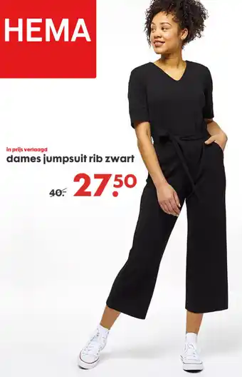 HEMA Dames Jumpsuit Rib Zwart aanbieding