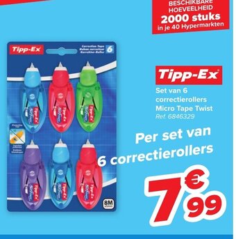Carrefour Tipp-Ex Set van 6 Correctierollers Micro Tape Twist aanbieding