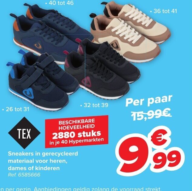 Carrefour Tex Sneakers in Gerecycleerd Materiaal voor Heren, Dames of Kinderen aanbieding