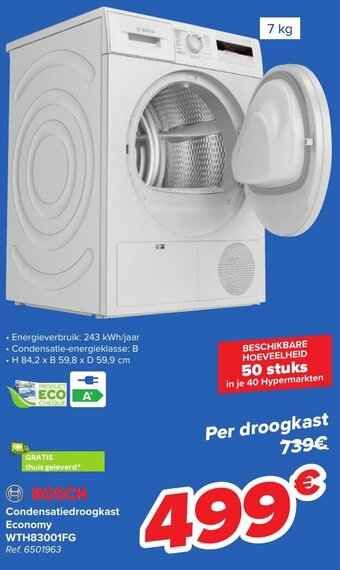 Carrefour Bosch Condensatiedroogkast Economy WTH83001FG aanbieding