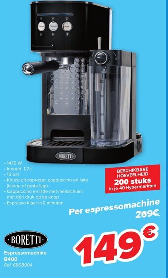 Carrefour Boretti Espressomachine B400 aanbieding