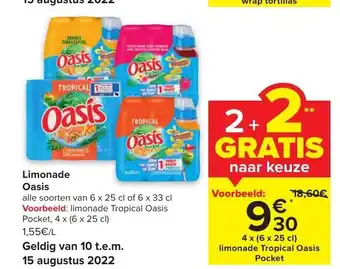 Carrefour Oasis Limonade Alle Soorten van 6 x 25cl of 6 x 33 cl aanbieding