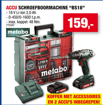 Hubo Metabo Accu Schroefboormachine BS18 aanbieding