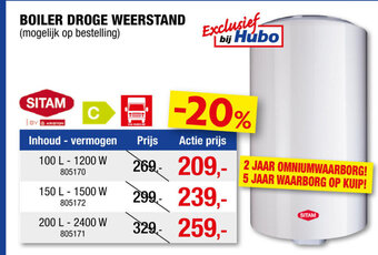 Hubo Boiler Droge Weestand aanbieding