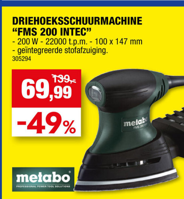 Hubo Metabo Driehoeksschuurmachine FMs 200 Intec aanbieding