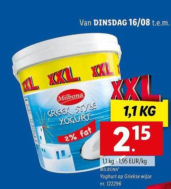 Lidl Milbona yoghurt op griekse wijze aanbieding