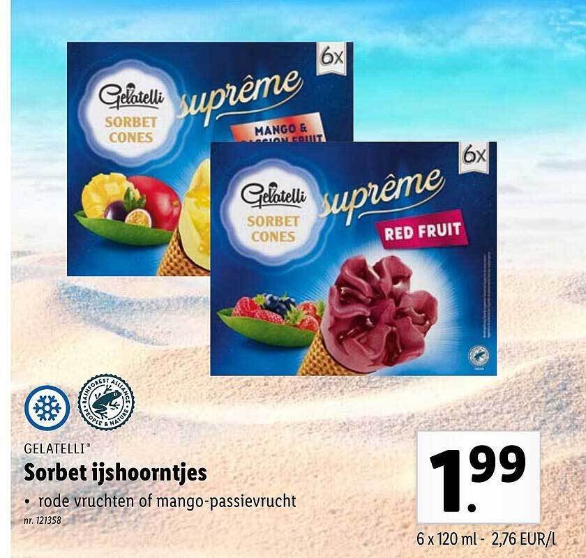 Sorbet ijshoorntjes promotie bij Lidl
