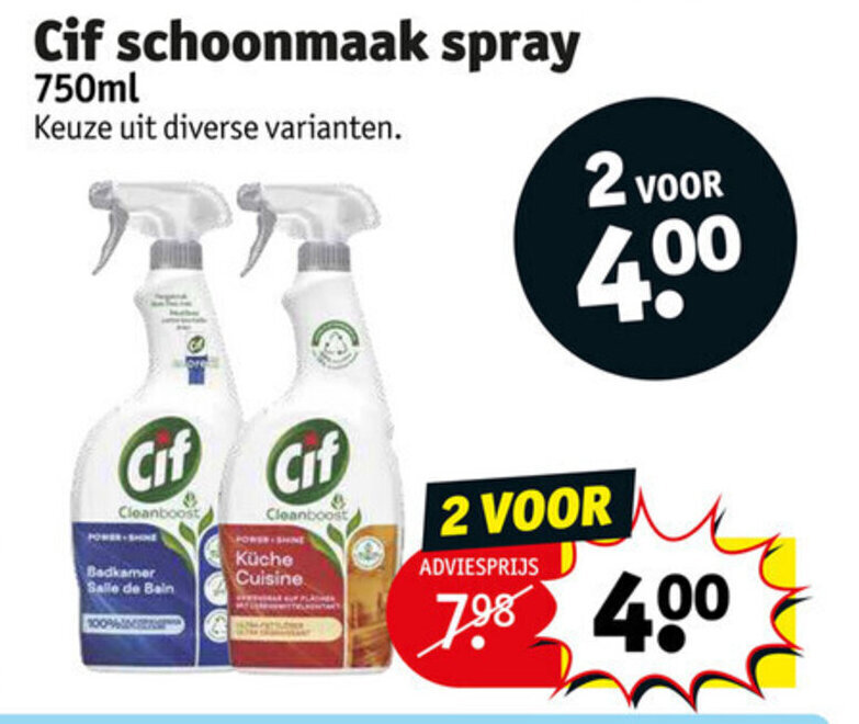 Kruidvat Cif schoonmaak spray 750ml aanbieding