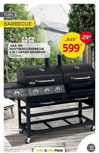 Brico Gas en houtskoolbarbecue 4 in 1 grand brandon aanbieding