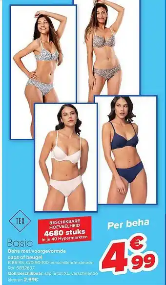 Carrefour Basic beha met voorgevormde cups of beugel aanbieding