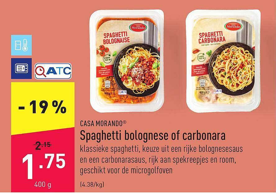 Spaghetti bolognese of carbonara promotie bij ALDI