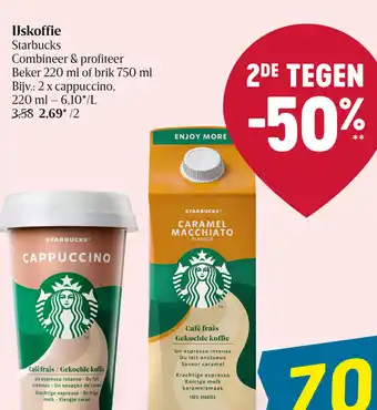 Delhaize Starbucks IJskoffie Beker 220 ml of Brik 750ml aanbieding