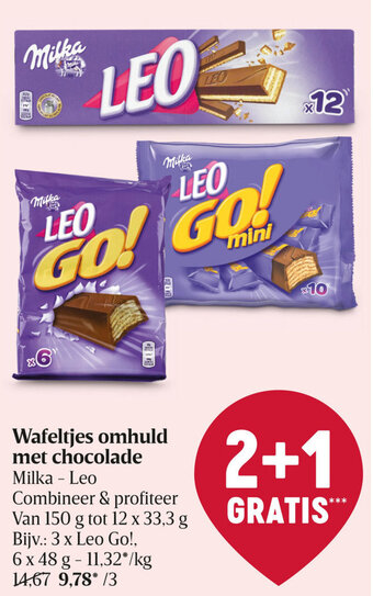 Delhaize Milka - Leo Wafeltjes Omhuld Met Chocolade aanbieding