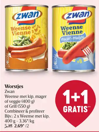 Delhaize Zwan Worstjes Weense Met Kip Mager of Veggie aanbieding
