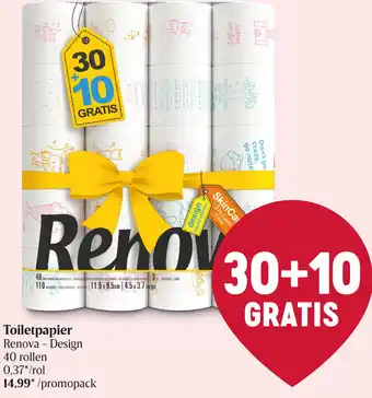Delhaize Renova - Design Toiletpapier 40 Rollen aanbieding