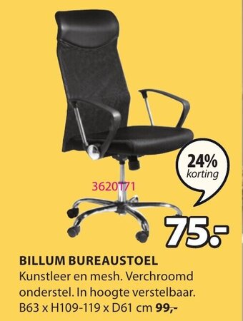 Jysk Billum Bureaustoel B63 x H109-119 x D61 cm aanbieding