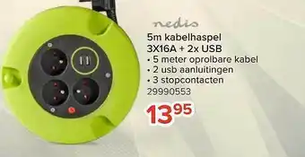 5m kabelhaspel 3x16a + 2x usb