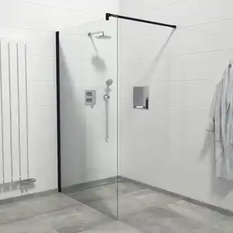 Sawiday Saniclass bellini inloopdouche 50x200cm 8mm veiligheidsglas anti kalk mat zwart tweedekans aanbieding