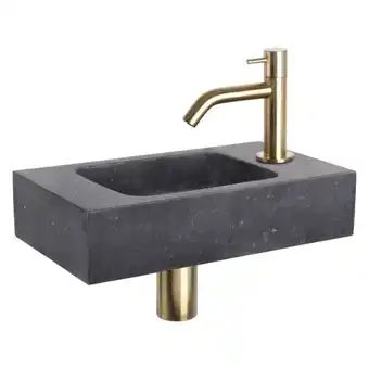Sawiday Differnz force fonteinset 40x22x9cm 1 kraangat gebogen mat gouden kraan met sifon en afvoerplug fontein rechthoek natuursteen aanbieding