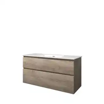 Sawiday Proline elegant badmeubelset 120x46x62cm enkel met 1 kraangat en onderkast a-symmetrisch porselein raw oak/glans wit tweedeka aanbieding