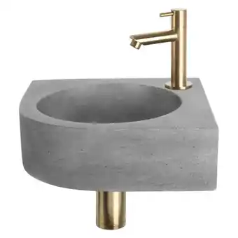 Sawiday Differnz cleo fonteinset 31.5x31.5x10cm 1 kraangat recht mat gouden kraan met sifon en afvoerplug fontein kwartrond beton don aanbieding