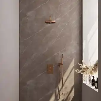 Brauer copper edition 2-wegs thermostatische inbouw doucheset met omstel inbouwdeel 20cm hoofddouche gebogen wandarm staafhan