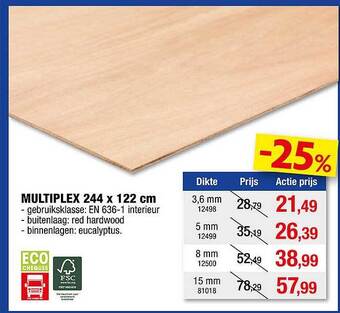 Hubo Multiplex 244 x 122 cm aanbieding
