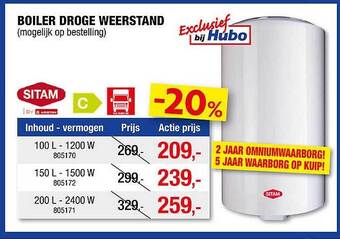 Hubo Boiler droge weestand aanbieding