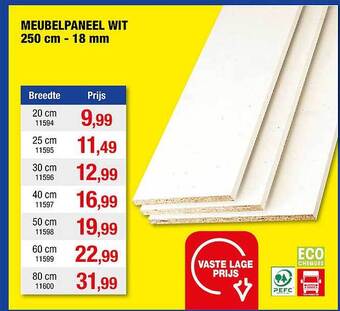 Hubo Meubelpaneel wit 250 cm - 18 mm aanbieding