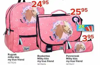 Rugzak milky kiss my true fiend, boekentas milky kiss my rue friend, pennenzak milky kiss my true friend