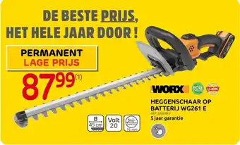 Brico Worx Heggenschaar op Batterij WG261 E aanbieding