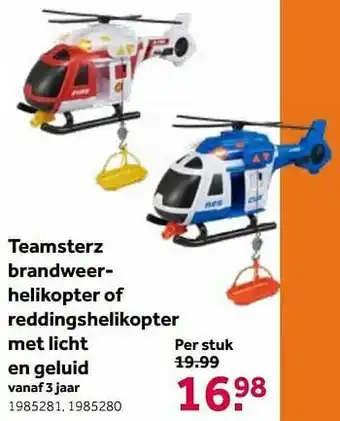 Teamsterz brandweerhelikopter of reddingshelikopter met licht en geluid
