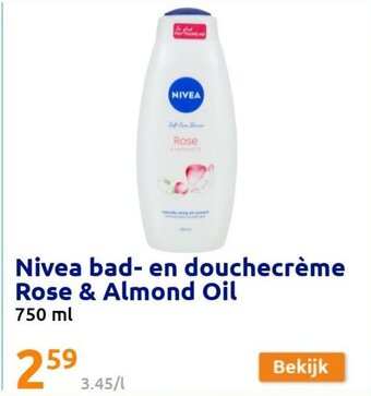 Action Nivea bad-en douchecreme Rose & Almond Oil 750 ml aanbieding