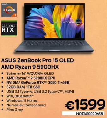 CompuDeals ASUS ZenBook Pro 15 OLED AMD Ryzen 9 5900HX aanbieding