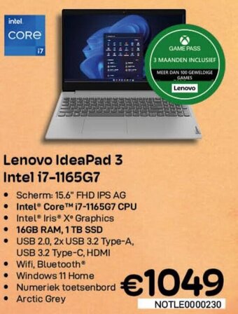 CompuDeals Lenovo IdeaPad 3 Intel i7-1165G7 aanbieding