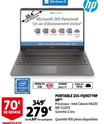 Auchan Hp Portable 15S-FQ0077NF aanbieding
