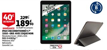 Auchan Ipad 5 Reconditionne 9.7" 32GO - Gris Avec Coque Noir aanbieding