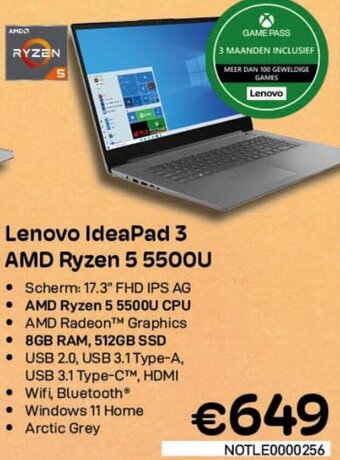 CompuDeals Lenovo IdeaPaD 3 AMD Ryzen 5 5500U aanbieding