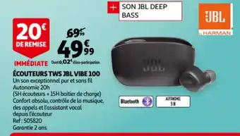 Auchan JBL Ecouteurs TWS Vibe 100 aanbieding